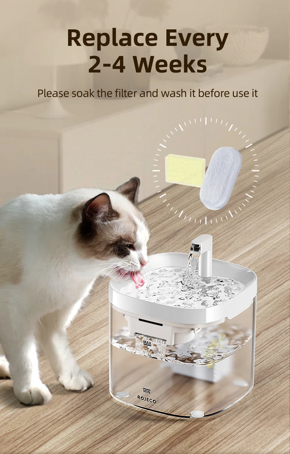 ROJECO Water Fountain Replaceable Filter Only for Transparent Cat Water Fountain for Cats Drinkers Pet Dog Water Purifier Filter