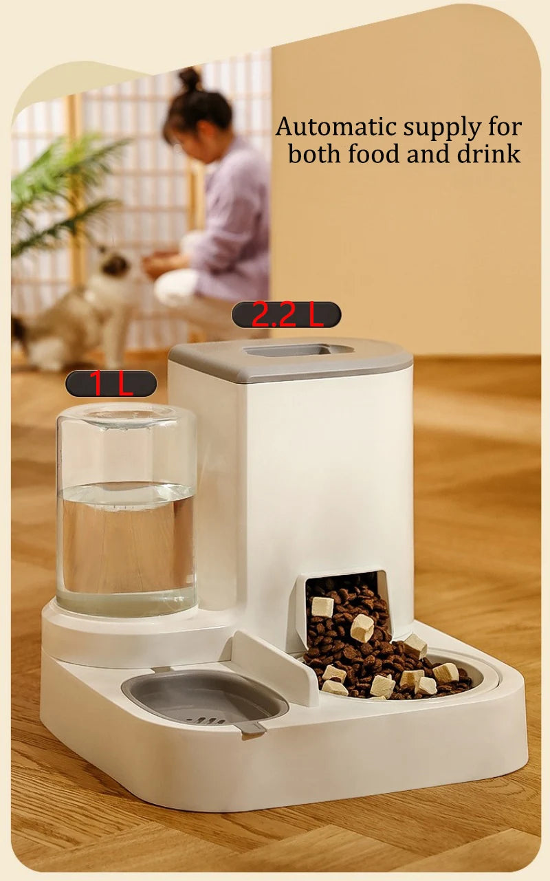 Automatic Dog Cat Feeder and Water Dispenser Gravity Food Feeder and Waterer Set with Pet Food Bowl Universal Pet Supplies