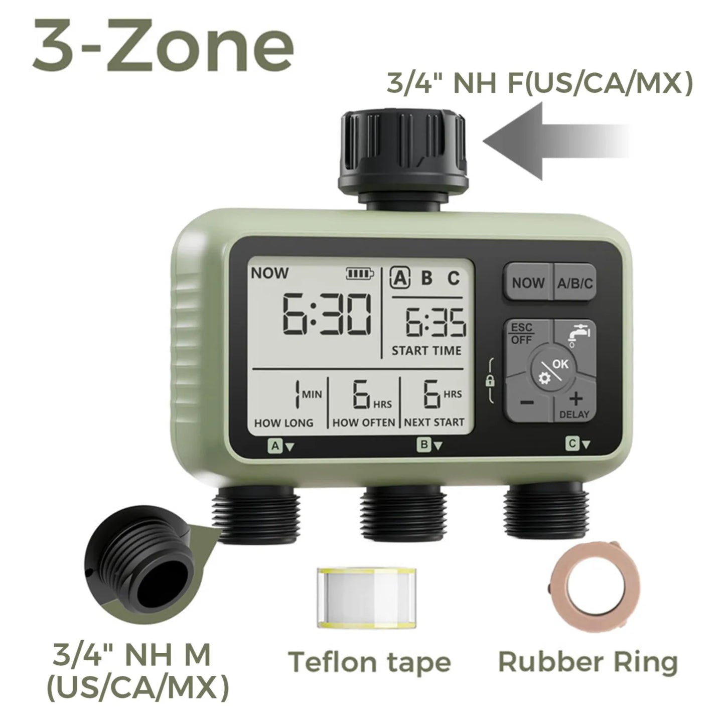 Diivoo Water Timer 4 Zone Garden Programmable Automatic Irrigation Timer with Rain Delay Manual/Auto Mode Watering for Lawn Yard