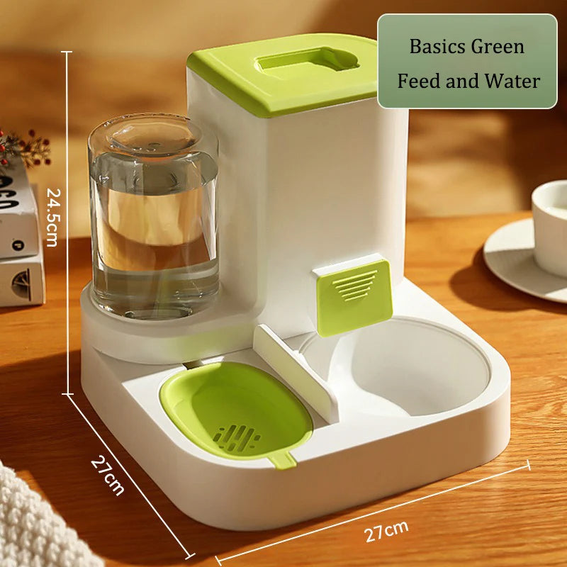 Automatic Dog Cat Feeder and Water Dispenser Gravity Food Feeder and Waterer Set with Pet Food Bowl Universal Pet Supplies