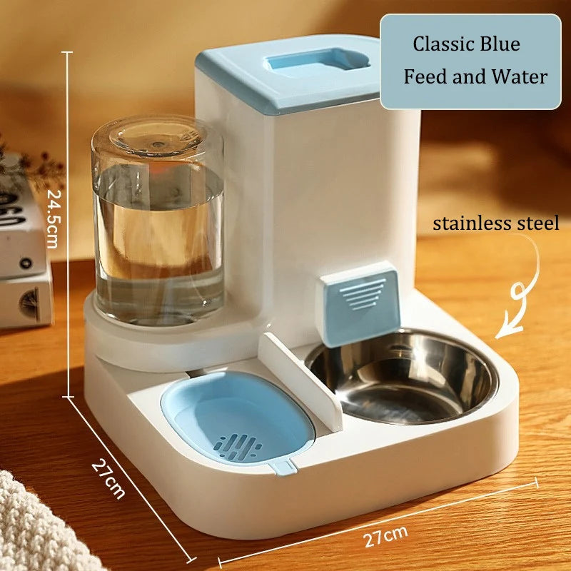 Automatic Dog Cat Feeder and Water Dispenser Gravity Food Feeder and Waterer Set with Pet Food Bowl Universal Pet Supplies